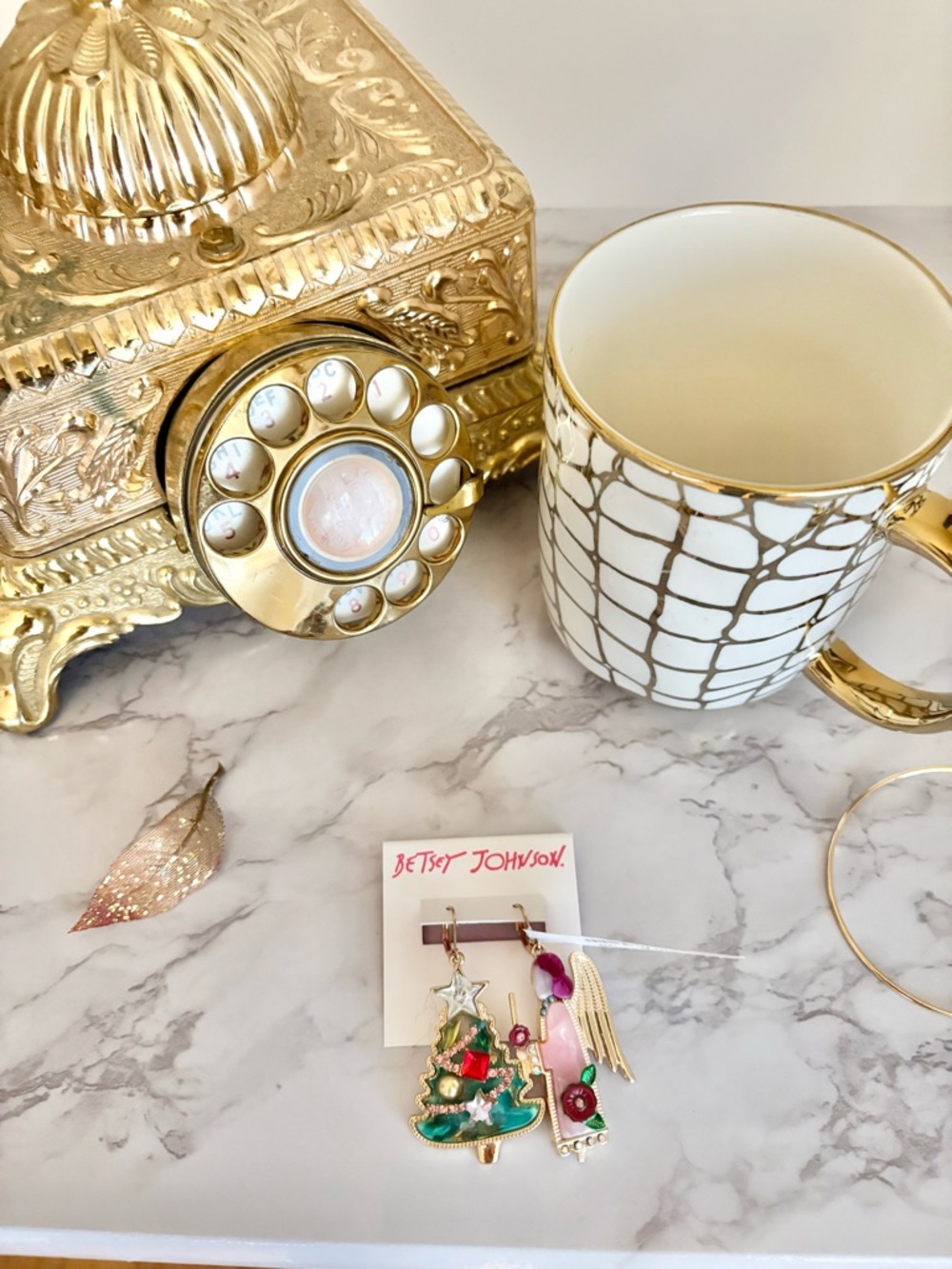 Betsey Johnson Christmas Tree & Angel Drop Earrings - Gold, Green, Red, Pink